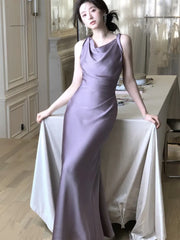 LBSFY -Women's Summer Party Elegant French Dresses Sexy Satin Swing-Collar Slim Bodycon Evening Mermaid Dress Chic Prom Female Clothes
