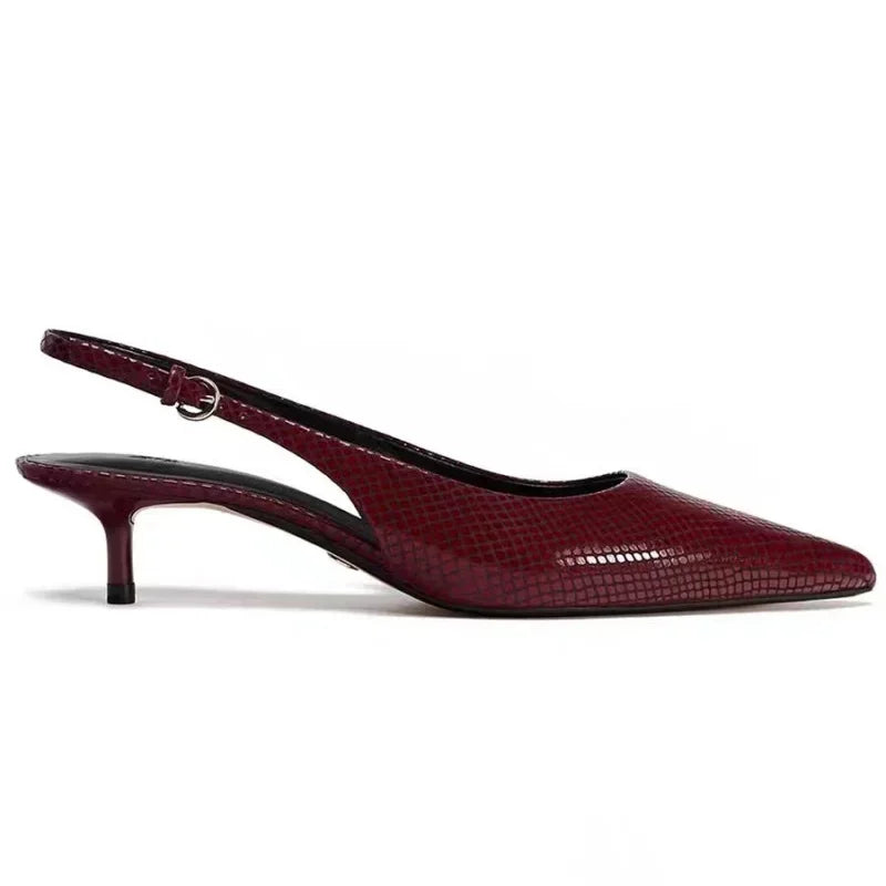 LBSFY  -  Luxury Designer Serpentine Leather Low Heeled Slingbacks Women Pumps Sexy Pointed Toe Heels 2025 Summer Sandals Zapatos De Mujer