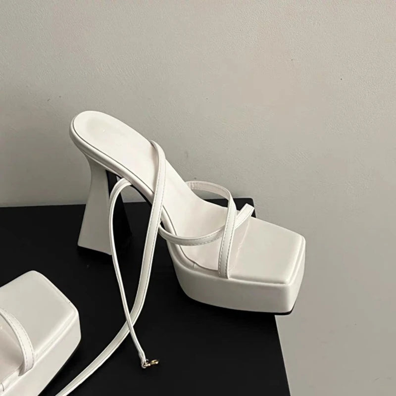 LBSFY  Narrow Band Platform Women Sandals Shoes Fashion Open Toe Summer High Heel Party Dress Ladies Sandalias Shoes