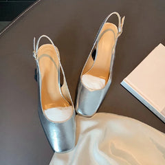 LBSFY -Fashion Spring Autumn Elegant Women Pumps Slip On Loafers Round Toe Square Heels Belt Buckle Casual Comfortable Shoes