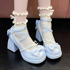LBSFY -Spring/Autumn New Style Round Toe Square Heel Increased Fashion Elegant High Heel Women's Shoes Bow Decorated Mary Jane Shoes