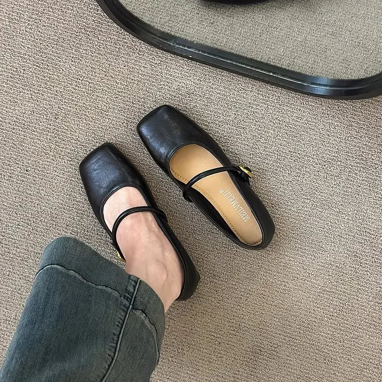 LBSFY -Women's Square Toe Slip-On Mary Jane Flat Shoes Soft Bottom Versatile Spring Summer New Style Casual Comfortable Leather Shoes