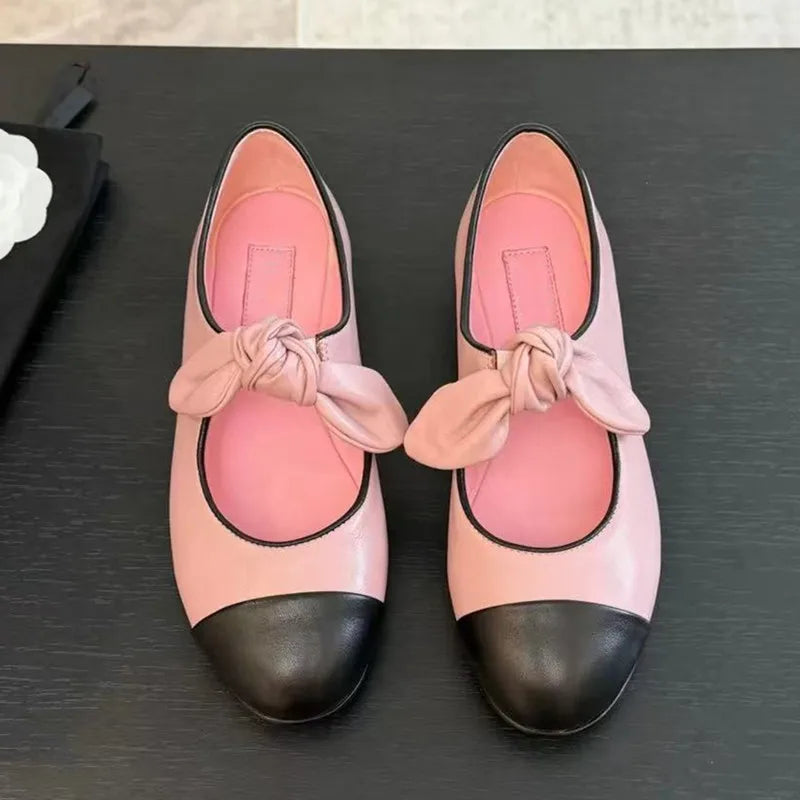 LBSFY  -   Star style Fashion Mixed-color Bowknot Mary Janes Women Ballet Flats Spring Summer Soft Leather Girls Loafers Lazy Dance Shoes