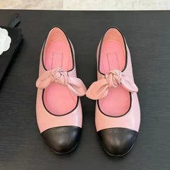 LBSFY  -   Star style Fashion Mixed-color Bowknot Mary Janes Women Ballet Flats Spring Summer Soft Leather Girls Loafers Lazy Dance Shoes