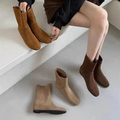 LBSFY -New Style Fashion Cow Suede Women's Boots Real Leather Split Toe Women's Shoes Thick Heel Midsole Short Boots for Women Boots