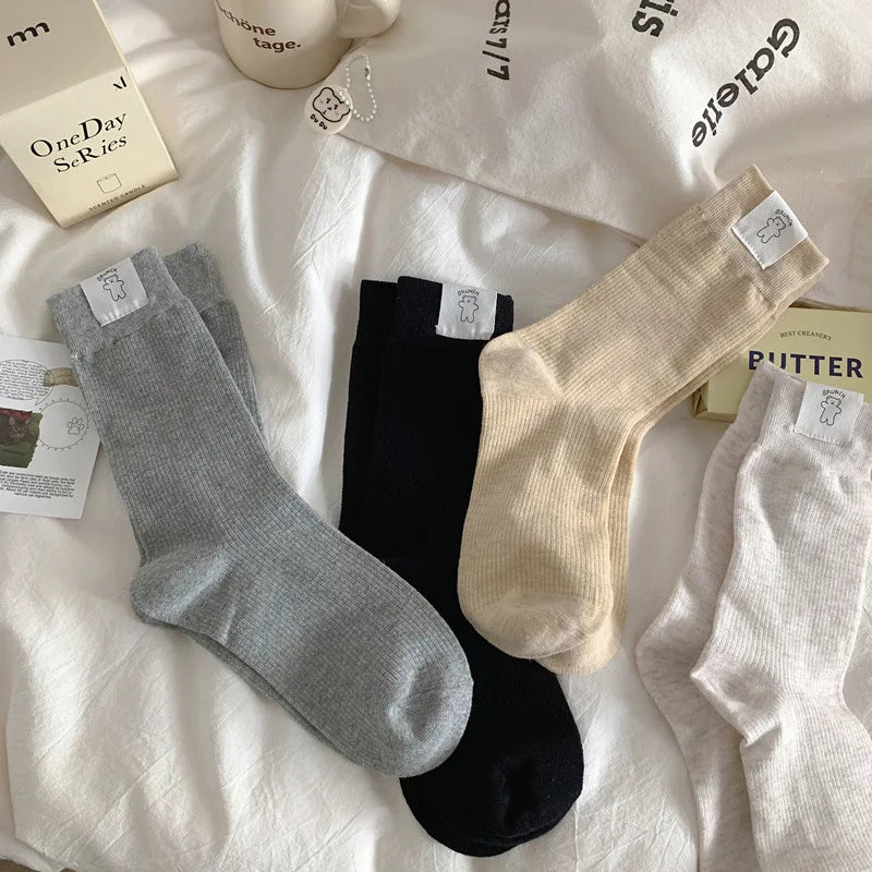 Lbsfy Women's Socks Korean Style Trendy Breathable Casual Dots Cartoon Crew Socks For Girls Novelty Color Warm Socks Comfortable Soft