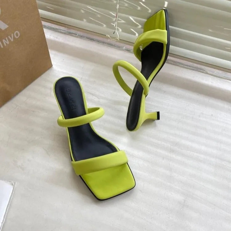 LBSFY -Open Toe High Heeled Sandals Women's Summer New Square Head Thick Heel Mid-heel Slippers