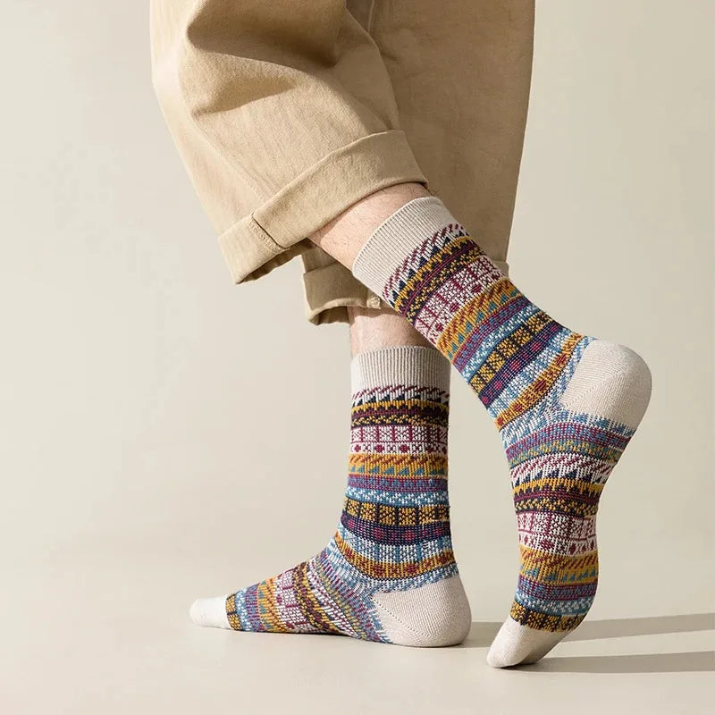 Lbsfy 3 Pairs Winter Thick Warm Cotton Men's Sock Retro High Quality Casual and Breathable Crew Socks Unisex Funky Vintage Couple Sock