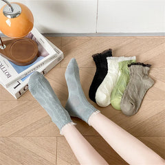Lbsfy Women's Sock Spring Summer High Appearance Pure Cotton Anti Slip Sweat-absorbing Breathable Lace Love Fashion Cotton Short Socks