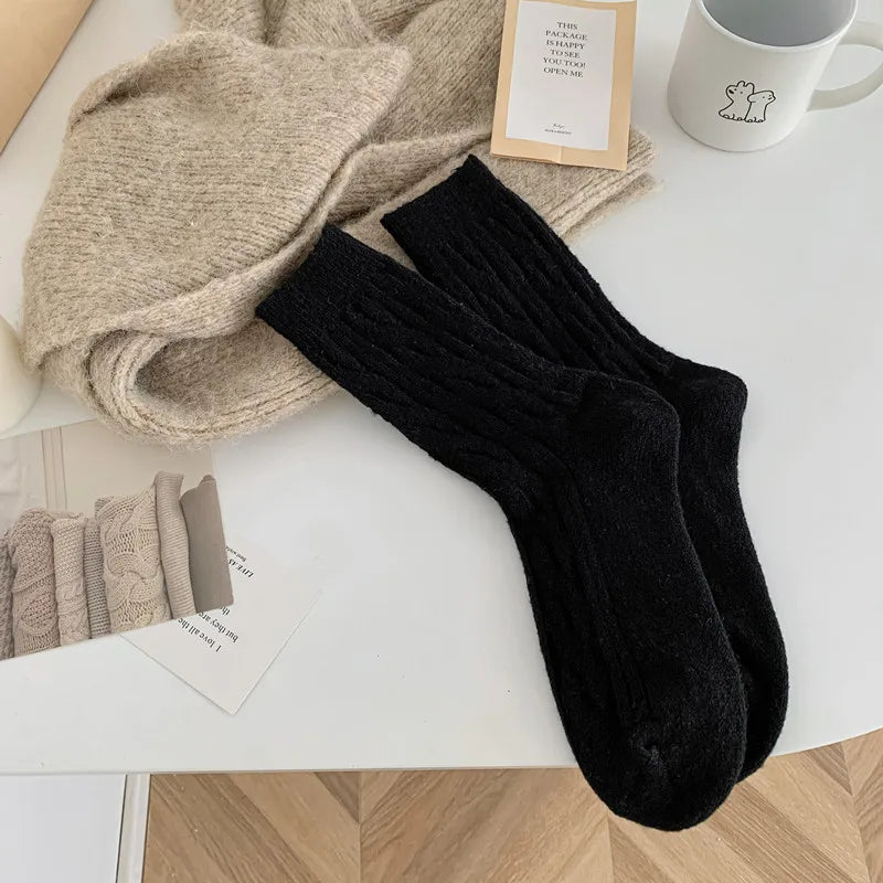 Lbsfy Thick Cashmere Socks Warm Winter Luxury Women Wool Casual Japanese Fashion Solid Color Comfortable Home Sock Long High Quality