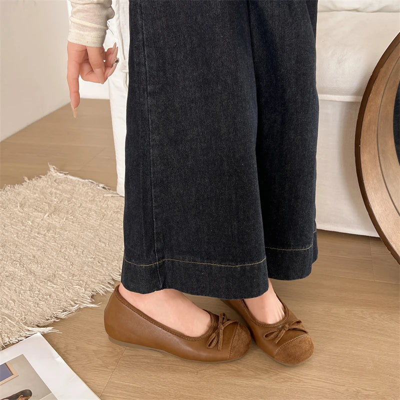 LBSFY -New Style Women's Red Elegant Bowknot Round Toe Women's Flat Comfort Slip-On Ladies Ballerina Single Mules Shoes Zapatos Mujer