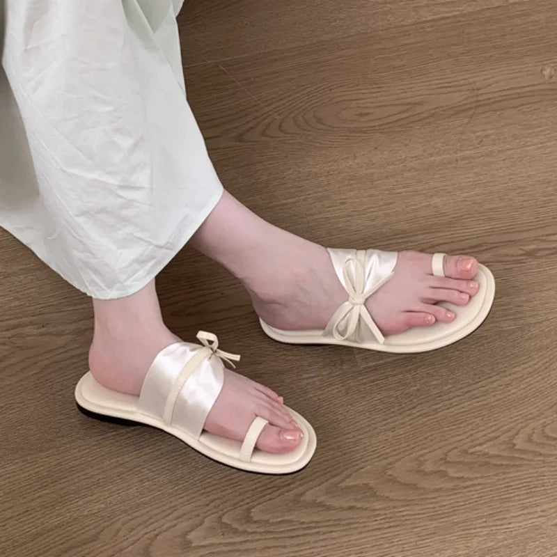 LBSFY -Brand New Women Slippers Beach Platform Slides Open Toe Bow Woman Slippers Clappers Summer Footwear Slip On Soft Sandal