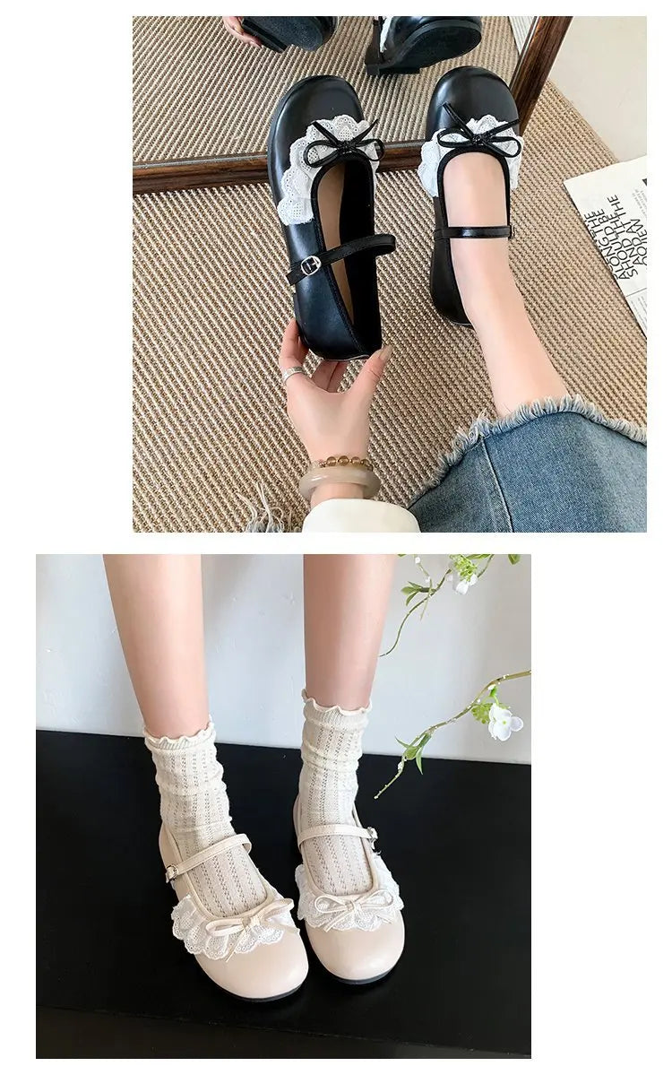 LBSFY -2025 Autumn Lace Women Mary Jane Shoes Fashion Shallow Round Toe Lolita Shoes Ladies Elegant Outdoor Single Shoes Women Loafers