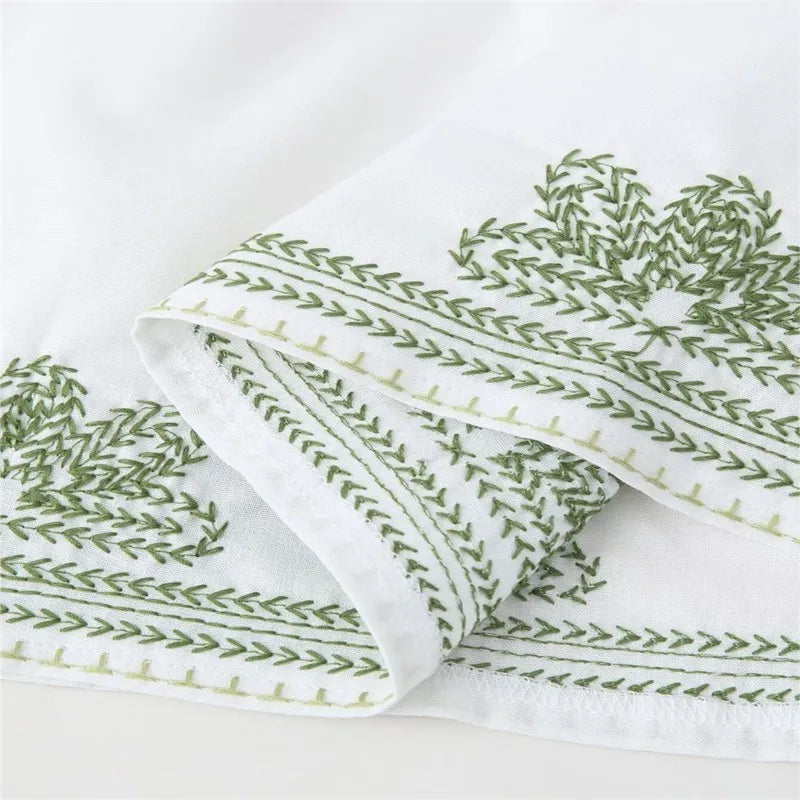 LBSFY -Boho Casual V-neck Short Dress New Plant Embroidery Loose Fashion Women Dress Vacation Beach Summer Female Clothing