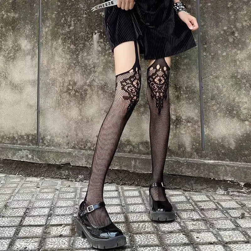 Lbsfy Lolita Girls Cute Pentacle Print Tights Women Sexy Gothic Punk Magical Five-Pointed Star Mesh Fish Net Pantyhose Body Stockings