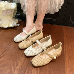 LBSFY -Spring/Summer New Style Fashionable Women's One Word Buckle Mary Janes Round Head Flat Women's Mesh Ballet Shoes Zapatos Mujer