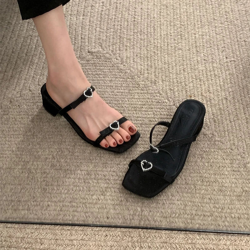 LBSFY  -  2024 Summer Women Slippers Fashion Elegant Narrow Band Open Toe Slides Shoes Ladies Outdoor Dress Thick Heel Sandalias