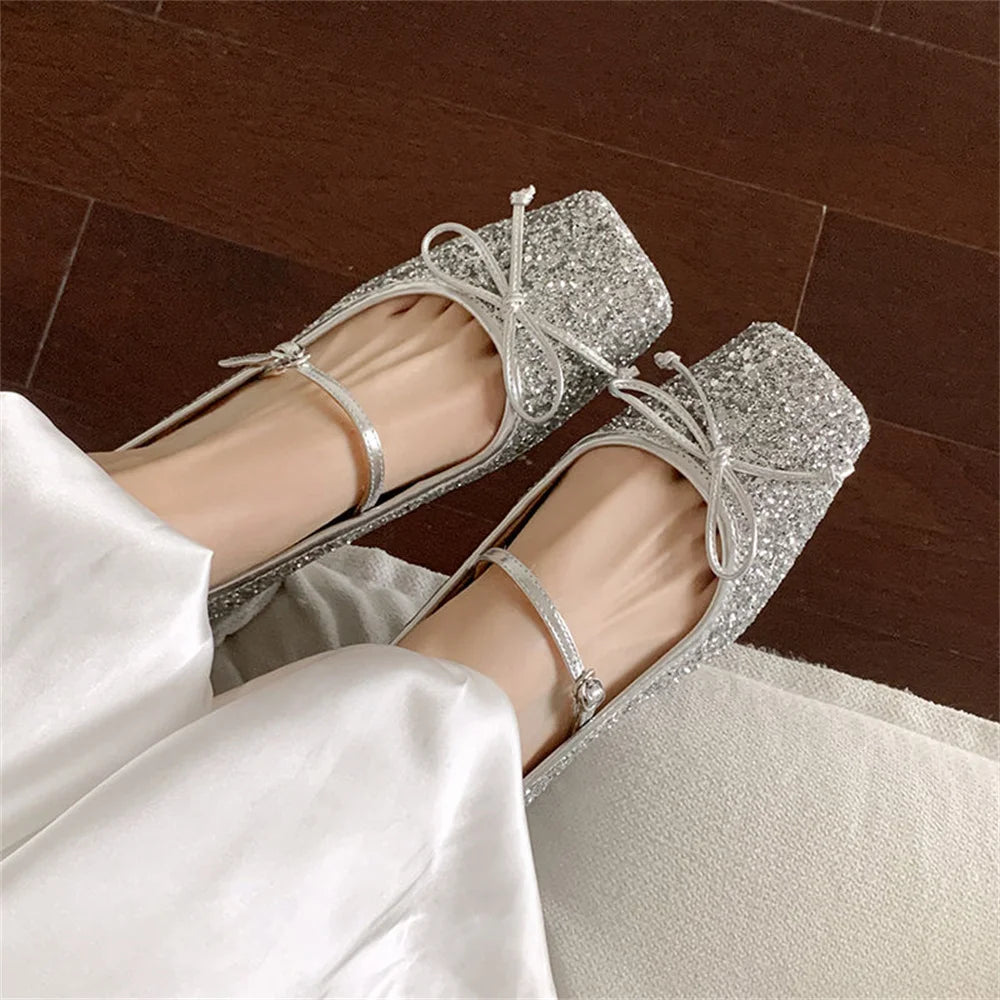 LBSFY  -  New Women's High Heels Genuine Leather Mary Jane Pumps Glittes Party Wedding Shoes Woman Low Heels Comfort Casual Shoes