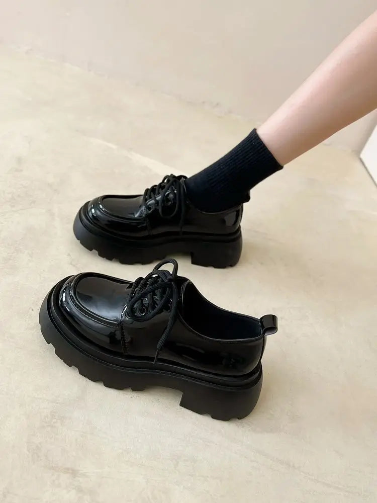 LBSFY  -  Thick Bottom Little Leather Shoes British Style Versatile Black Minimalist Soft Foot Feel Kawaii Loafers Platform Shoes