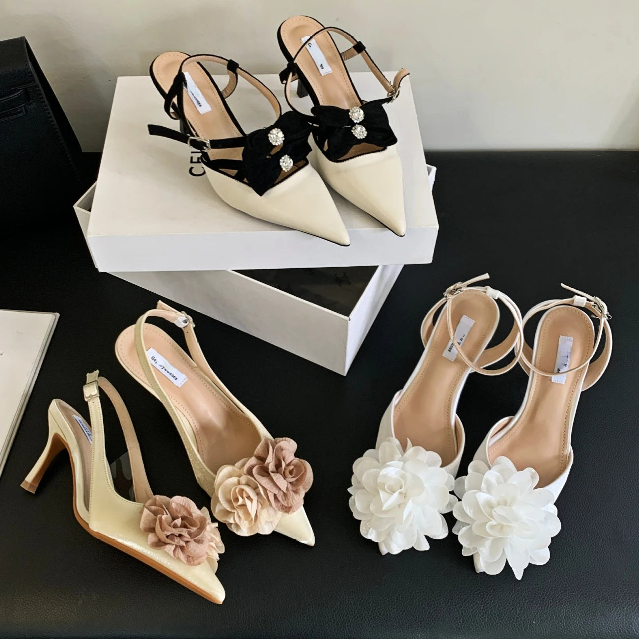 LBSFY  -  Floral Pointed Toe Mule Shoes Women Bow Slingback Sandals Summer Fashion Low Heel Sandals Women Pumps Flowers Sandals Female