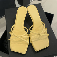 LBSFY -Summer Narrow Band Buckle Strap Slippers Women Square Toe Stiletto Low Heels Slide Mules Party Shoes Zapatos De Mujer