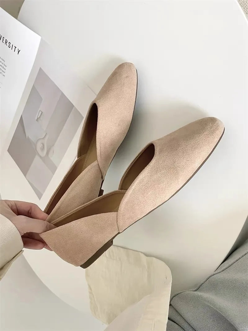 LBSFY -Women Suede Loafers Flat Heel Shallow Female Shoes Spring Summer Square Toe Basic Concise Women Loafers Casual Slip on Boat