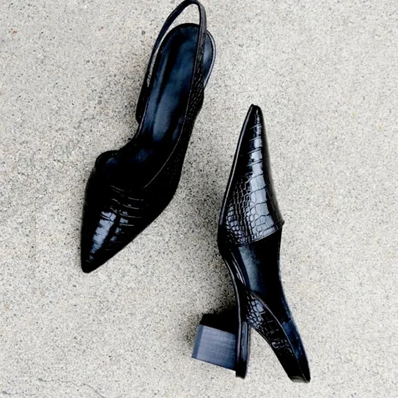 LBSFY -Women's Pointed Toes Pumps Mid Chunky Heels Slingback Sandals Shoes Summer New Vintage Woman Lady Female Sandals Slippers Shoes