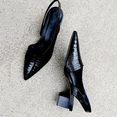 LBSFY -Women's Pointed Toes Pumps Mid Chunky Heels Slingback Sandals Shoes Summer New Vintage Woman Lady Female Sandals Slippers Shoes