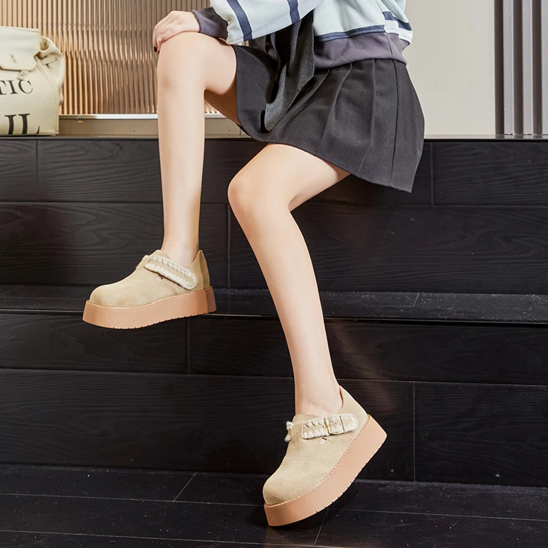 LBSFY  -  Women Spring Shoes Genuine Leather 2025 Spring New Platform Women's Loafers Suede Flat Retro Casual Shoes Women