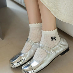 Lbsfy Women's Ankle Socks Spring Summer Black White Fashion Cute Kawaii Lolita Thin Cotton Mesh Breathable Low Tube Socks Calcetines
