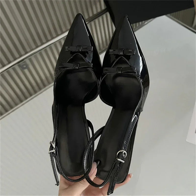 LBSFY -Spring Fashion Butterfly-knot Pointed Toe Slingbacks Buckle Strap Woman Pumps Sandals Low Heels Elegant Party Shoes