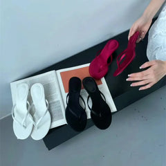 LBSFY -Summer Thin High Heel Women Slipper Fashion Narrow Band Slip On Ladies Flip Flop Outdoor Dress Sandal Slides Shoes Muje