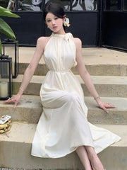 LBSFY -Summer Spring French Halter Womens Dresses Elegant Off Shoulder Birthday Party Midi Dress Female Holiday Loose Casual Vestidos