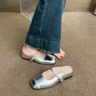 LBSFY -Women's Flat Bottom Slip-On Summer Shoes to Match Skirts Square Head Outdoor Wear Rubber Sole Leisure Style Footwear