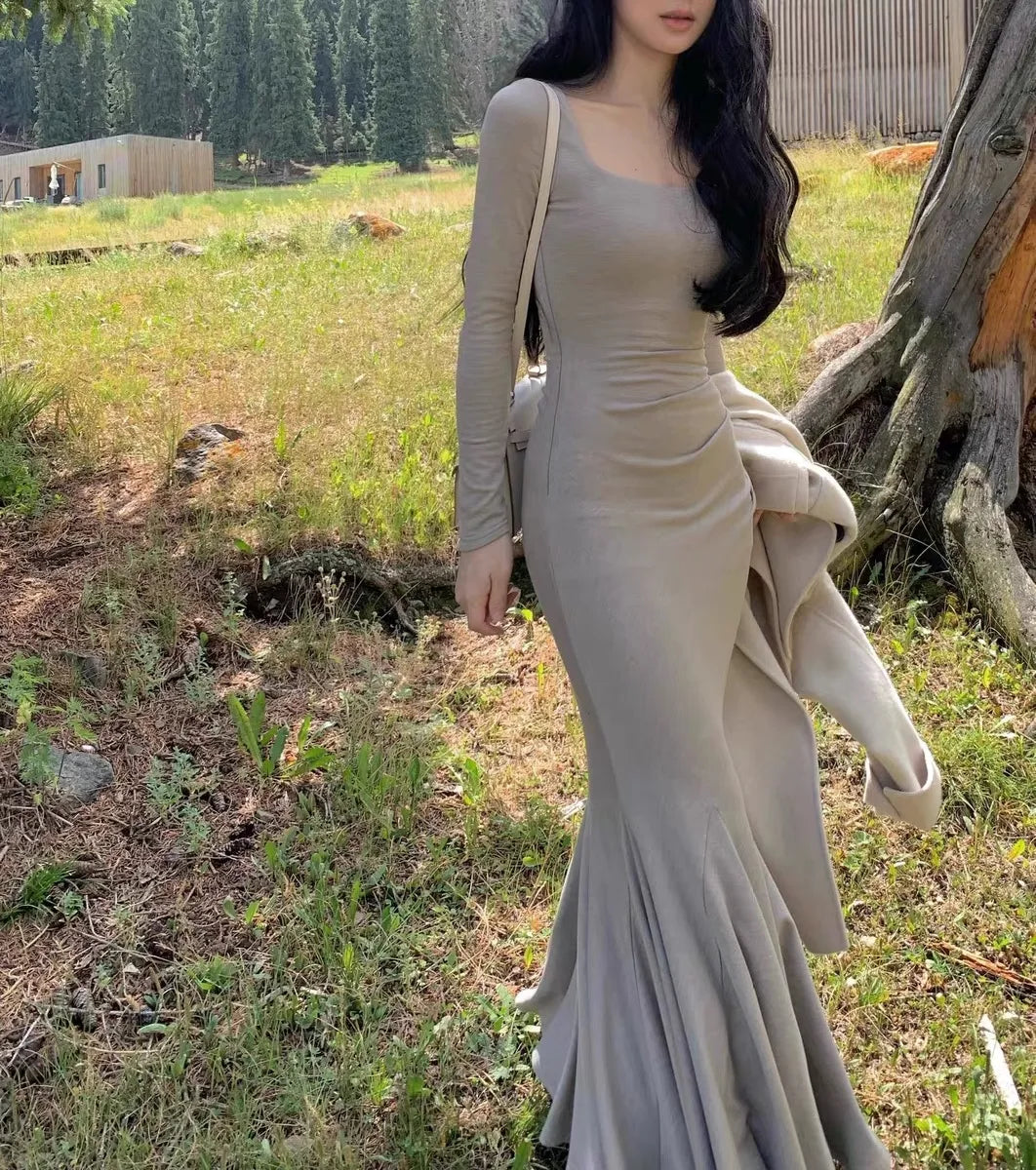 LBSFY -Elegant Long Sleeve Knitted Mermaid Dresses Women Sexy Fashion Slim Solid Evening Party Prom Casual Vestido Mujer New Autumn