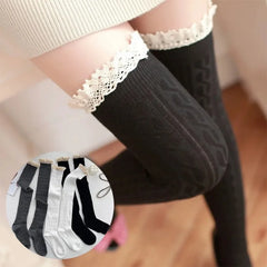 Lbsfy Lolita Lace Up Long Knee Socks for Women Over Knee Thigh High Stockings Spring Autumn Fashion Girls Warm Sexy Cotton JK Tights