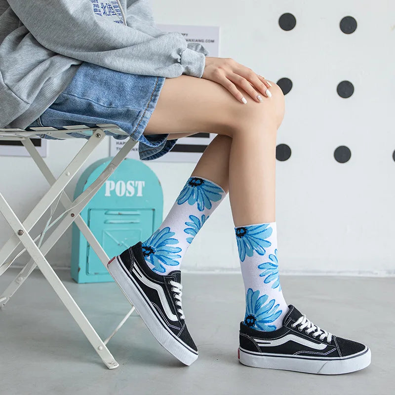 Lbsfy Women's Socks Spring Summer new two-color chrysanthemum leisure socks breathable tide socks cotton socks Fashion Socks Wholesale