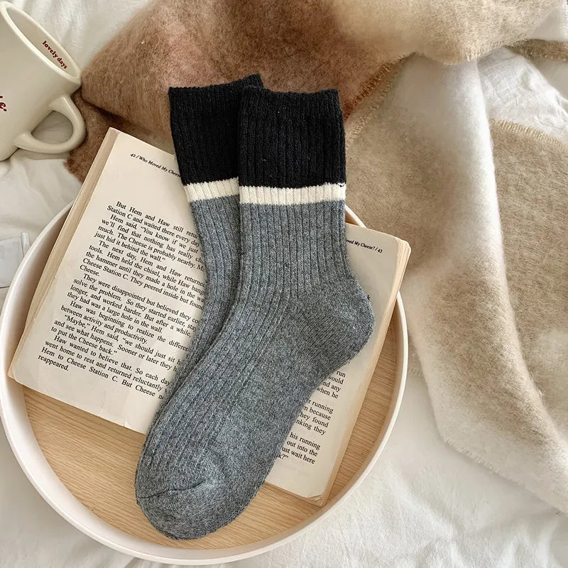 Lbsfy Wool Winter Thick Warm Cute Socks Cotton Korean Wool Stripe Designer Socks Middle Tube Kawaii Casual Harajuku Women Socks