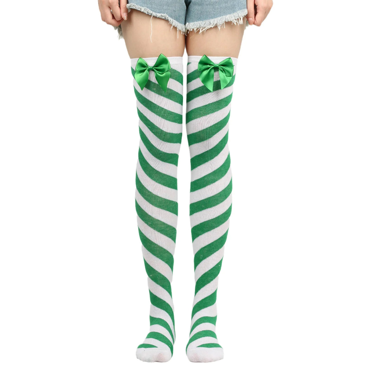 Lbsfy Diagonal Striped Women Christmas Stocking Candy Bow Socks Red Twill Stockings Stockings Knee Socks Halloween