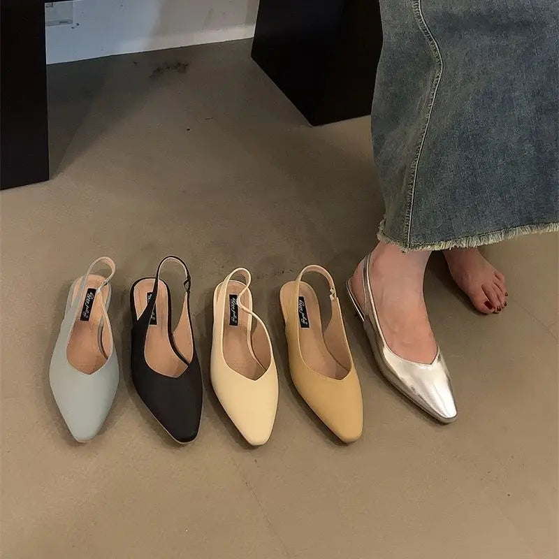 LBSFY -Women Flats Low Heel Slingback Sandals Slip On Shallow Mules Shoes Pointed Toe Female Office Lady Work Shoes Mujer