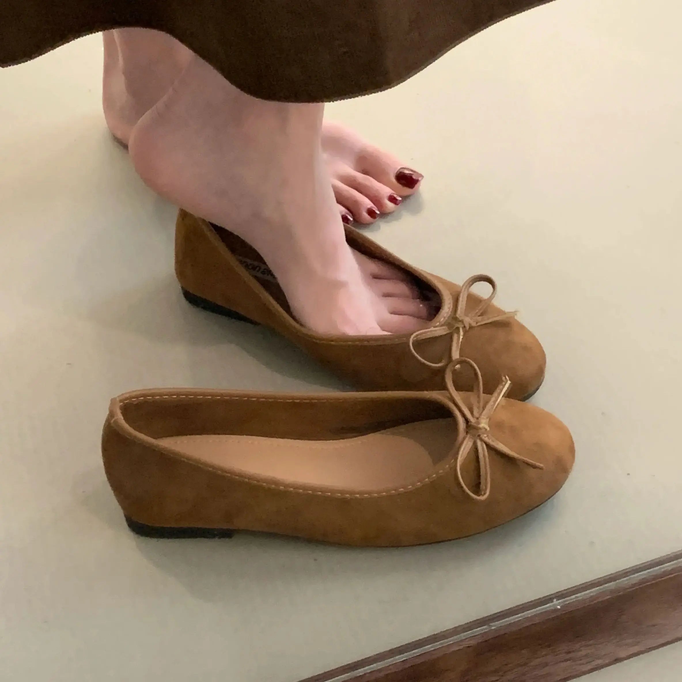 LBSFY -Women Ballet Flats Mixed Color Round Toe Ladies Slip-On Shoes Elegant Flat Heels Butterfly Knot Shallow Flats Female Sh