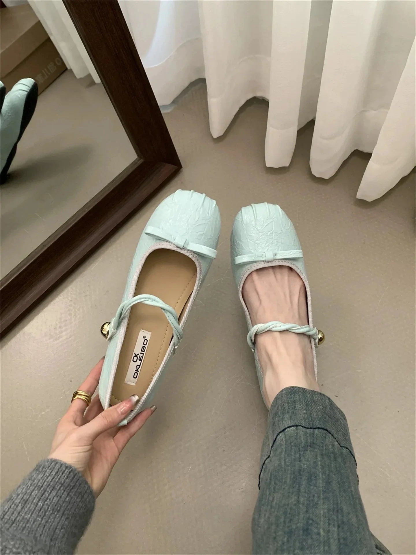 LBSFY -Retro Inner Heightening Single Shoes for Women Black Mary Janes Commuter Blue Spring New Arrival Comfortable Casual Shoes