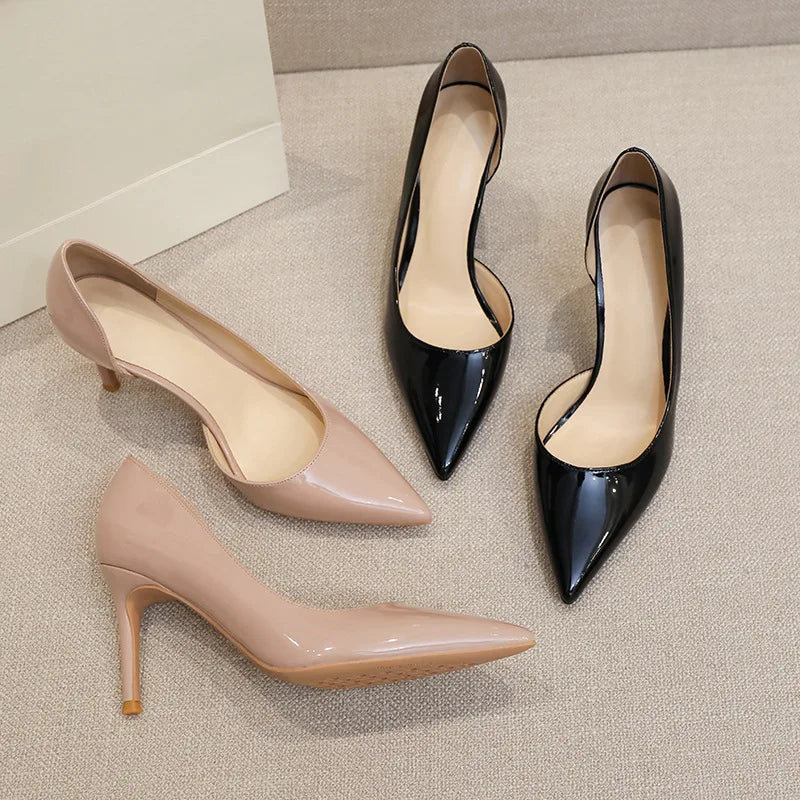 LBSFY  -  6cm Fashion New Thin High Heels Patent Leather Pointed Toe Pumps Beige Ladies Dress Shoes for Women 41 42 43