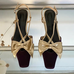 LBSFY  -  Cute Butterfly-knot Women Sandals Shallow Elegant Office Lady Slingback Shoes Low Heel Cross-tied Dress Shoes Zapatos De Mujer