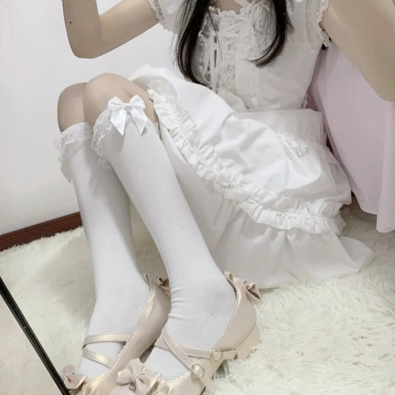 Lbsfy Lolita Lace JK Stockings Bow Lolita Socks Female Long Sock Lolita Sister Jk Uniform Knee Socks Student Cute JK Socks