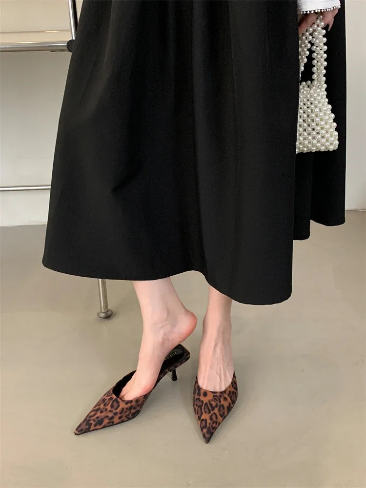 LBSFY -Spring New Leopard Print Women Slipper Pointed Toe Thin Low Heel Sandal Ladies Mules Shoes Zapatos Mujer