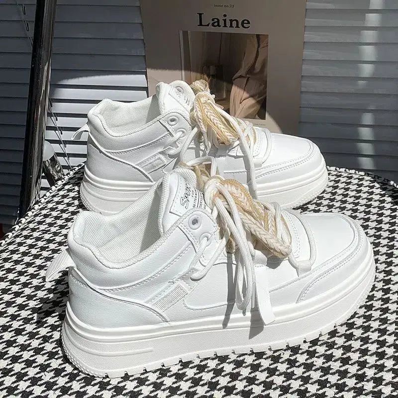 LBSFY  -  White Casual Sneaker College Style Lace Up Breathable Lady Shoes Solid Color Simplicity Versatile Shoes Women Sneakers