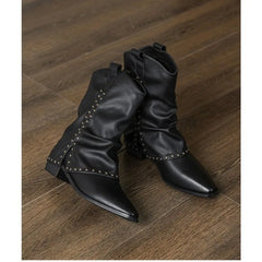 LBSFY -New Style Luxury Women's Cowgirl Boots Fashion Slip on Ladies Elegant Square Heel Long Pipe Boots Shoes Retro Zapatos Mujer