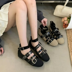 LBSFY  -  Belt Buckle Design Ballet Flat Shoes Women Retro Leisure and Comfy Summer Footwear Women Shallow Fashion Brand Mary Jane Shoes
