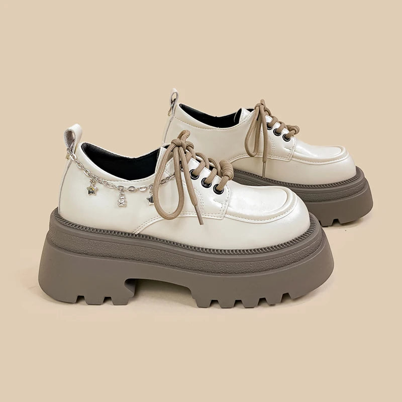 LBSFY  -  Fashion Trendy Mary Jane Shoes Lovely Girls Students White Platform Pumps Female Women Lace-up Dressing Shoes